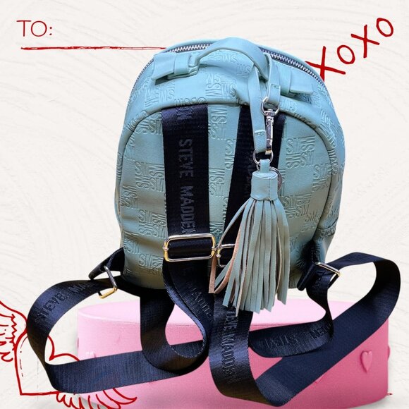 Steve Madden Embossed Mint Green Mini Backpack With Tassel - Picture 2 of 8
